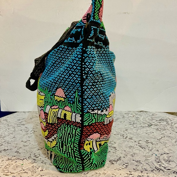 Vintage, Jerusalem, Colorful Beaded Tote Handbag 14in L x 12in H x 3.5in W - Picture 4 of 12